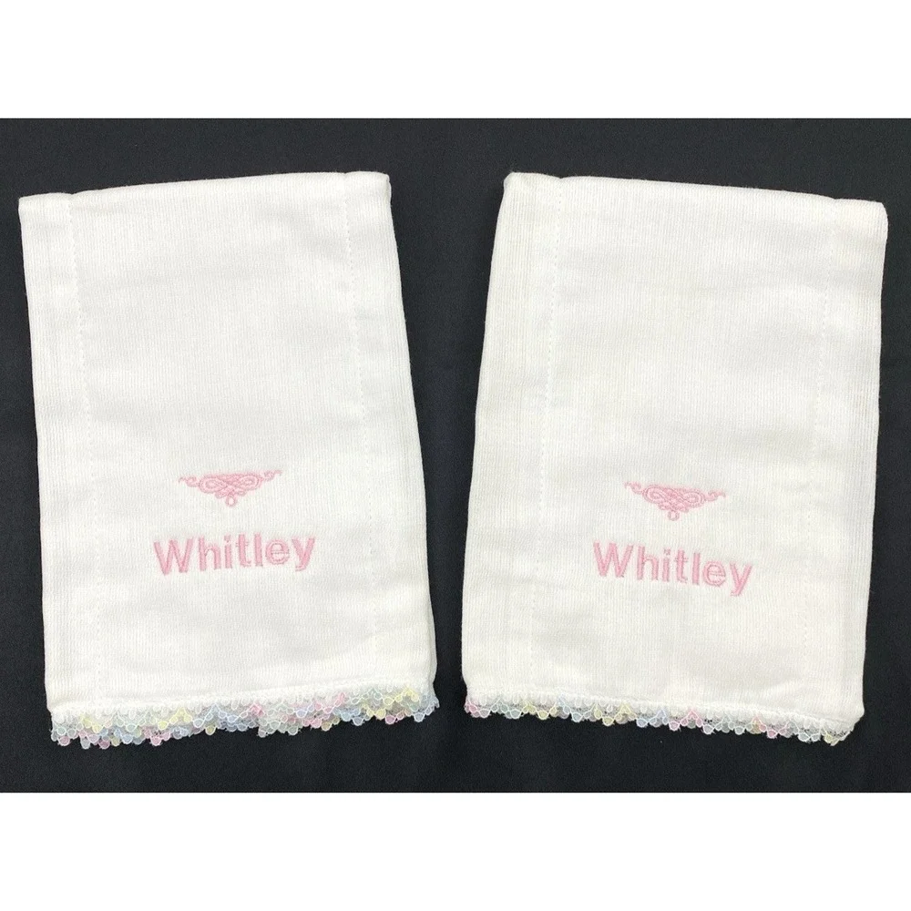 Baby Girl Decorated Burp Cloths Name WHITLEY Lot of 2